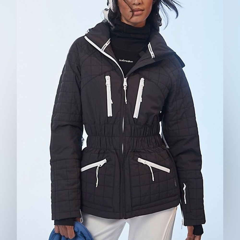 Free People FP Movement All Prepped Short Ski Jacket Black Hooded Women Sz S NWT